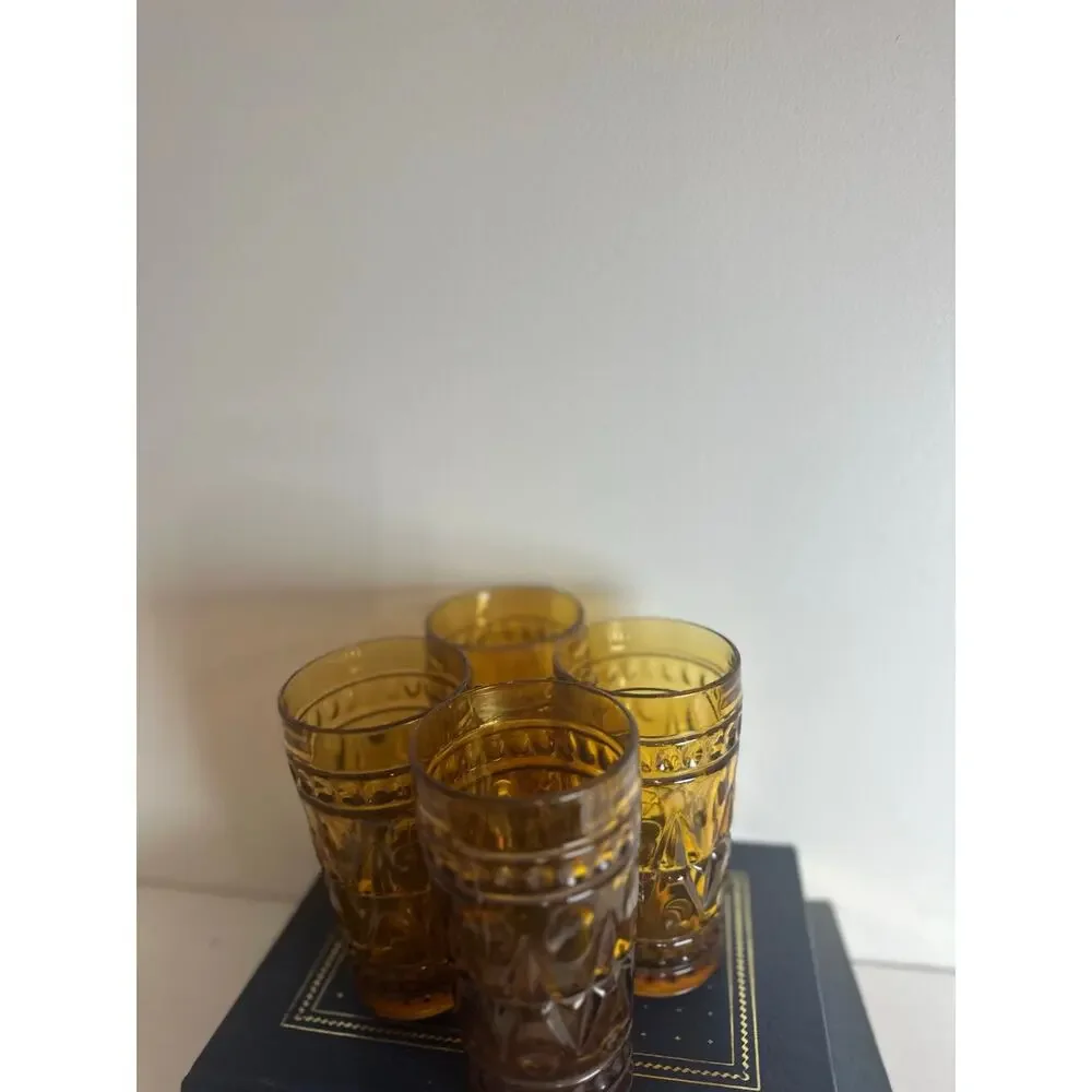Indiana Glass Colony Park Lane Amber Tumbler Glass Set Of 4